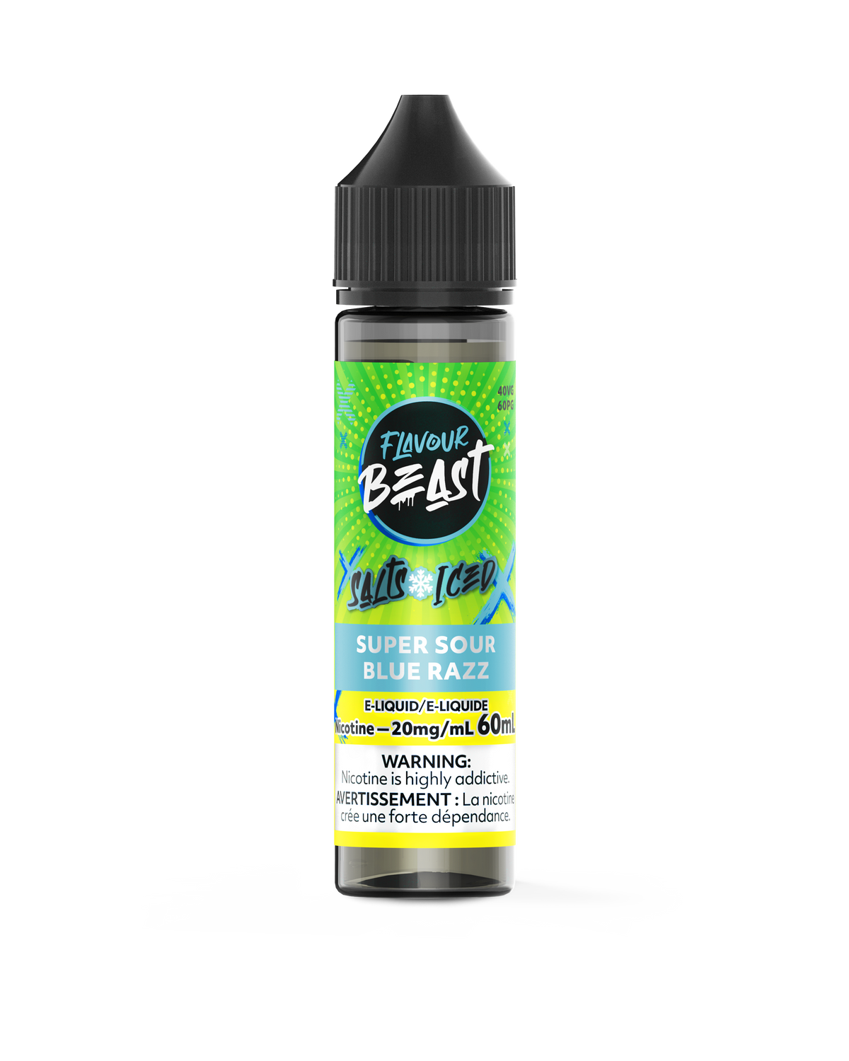 Flavour Beast Super Sour Blue Razz 60mL e-liquid bottle, 20mg nicotine